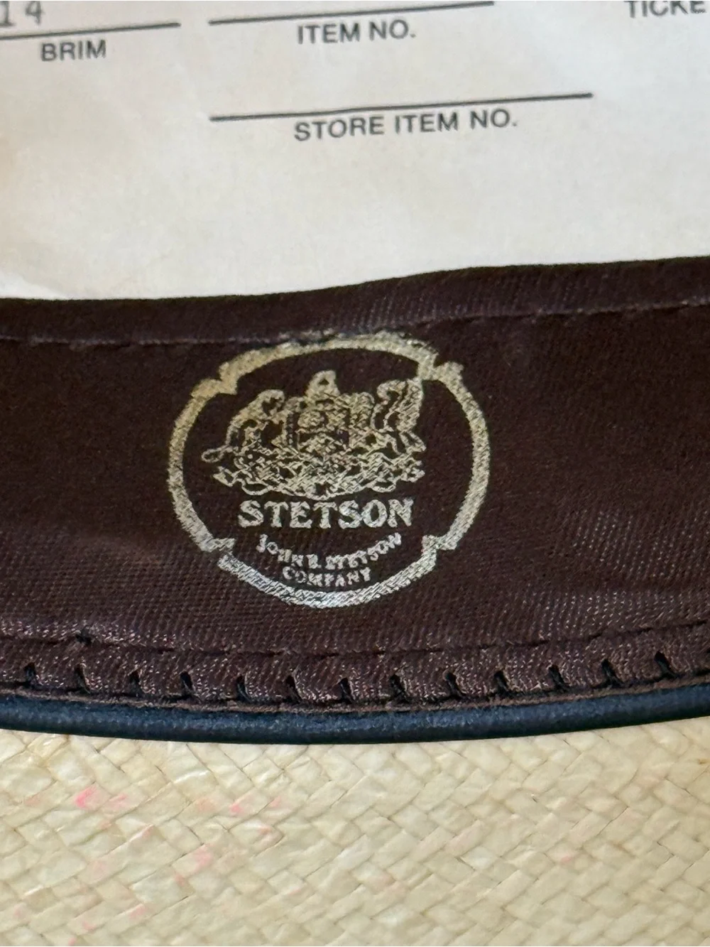 Stetson Natural Straw Hat with Brown Sweatband Large 7 1/4” - 7 3/8”